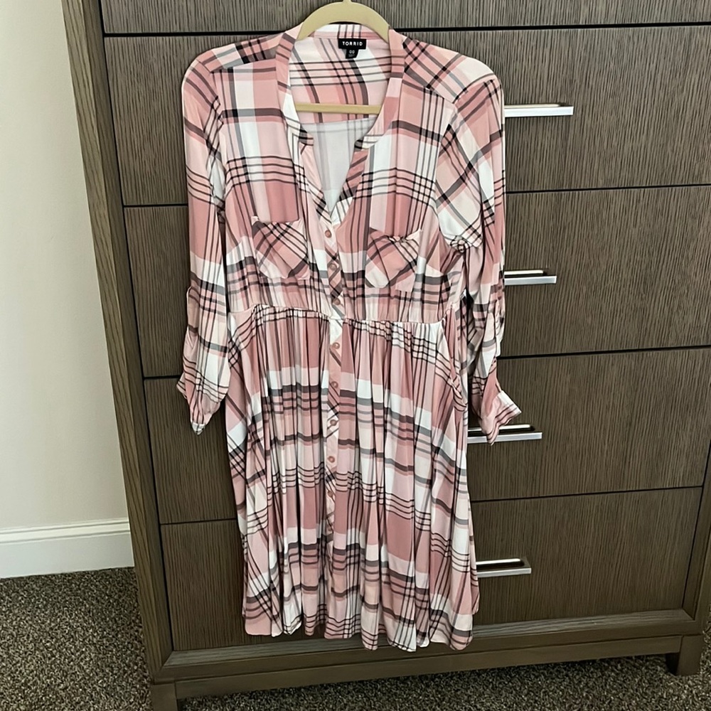 Pink Plaid Dress w/POCKETS
